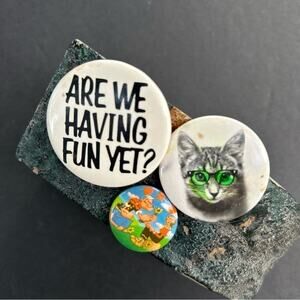 Vintage Pin Collection Are We Having Fun Yet? Popeye & Olive Oyl, Cat w/ Glasses